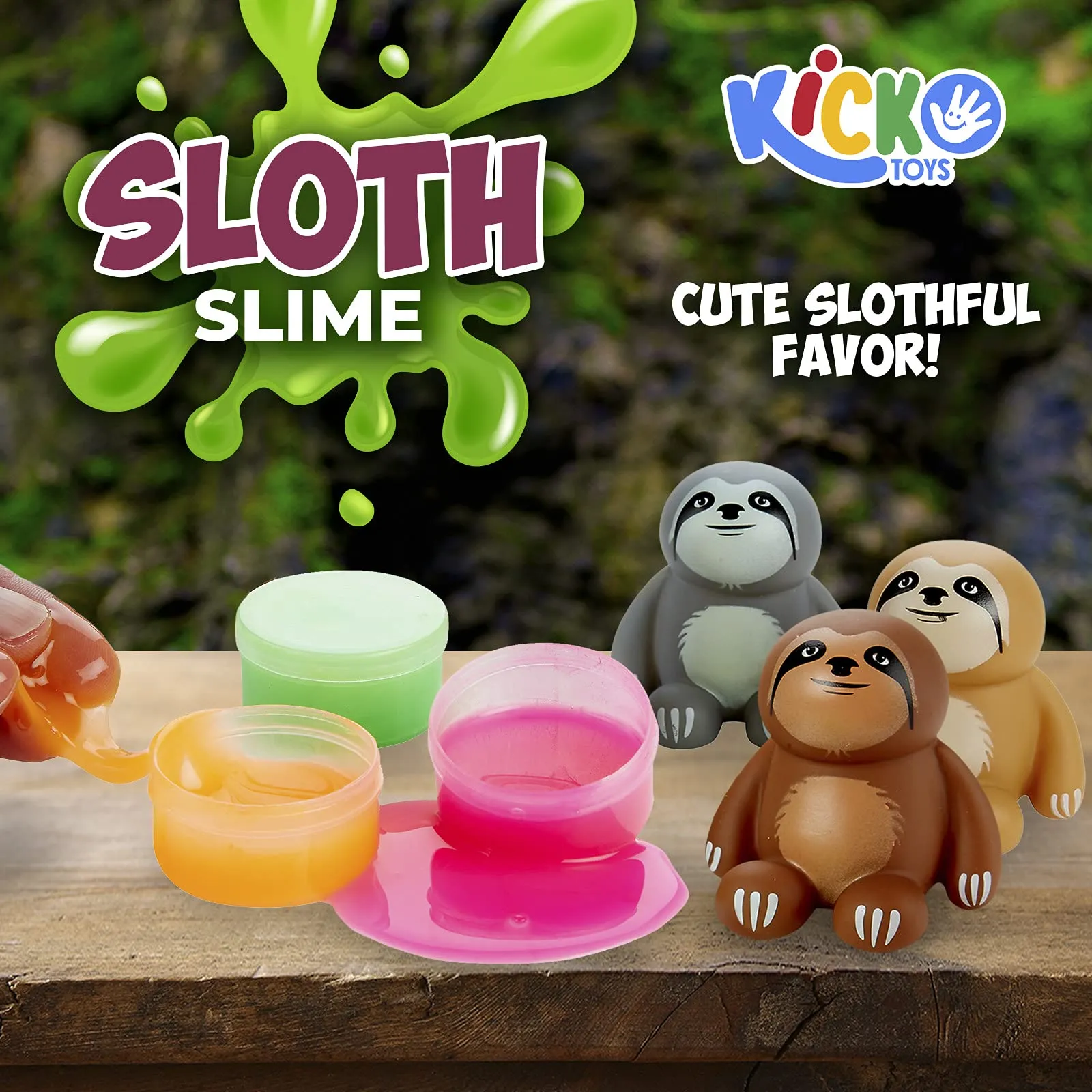 Kicko Sloth Slime - 6 Pack - Gooey Slime in a 2 Inch Clear Tub with a Sloth Lid - Party