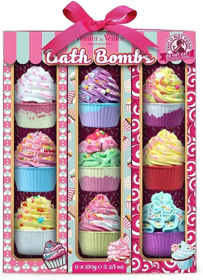 Winter in Venice Pamper Beautiful, Cupcake Bath Bombs, 9 Piece Set, 9 x 150g